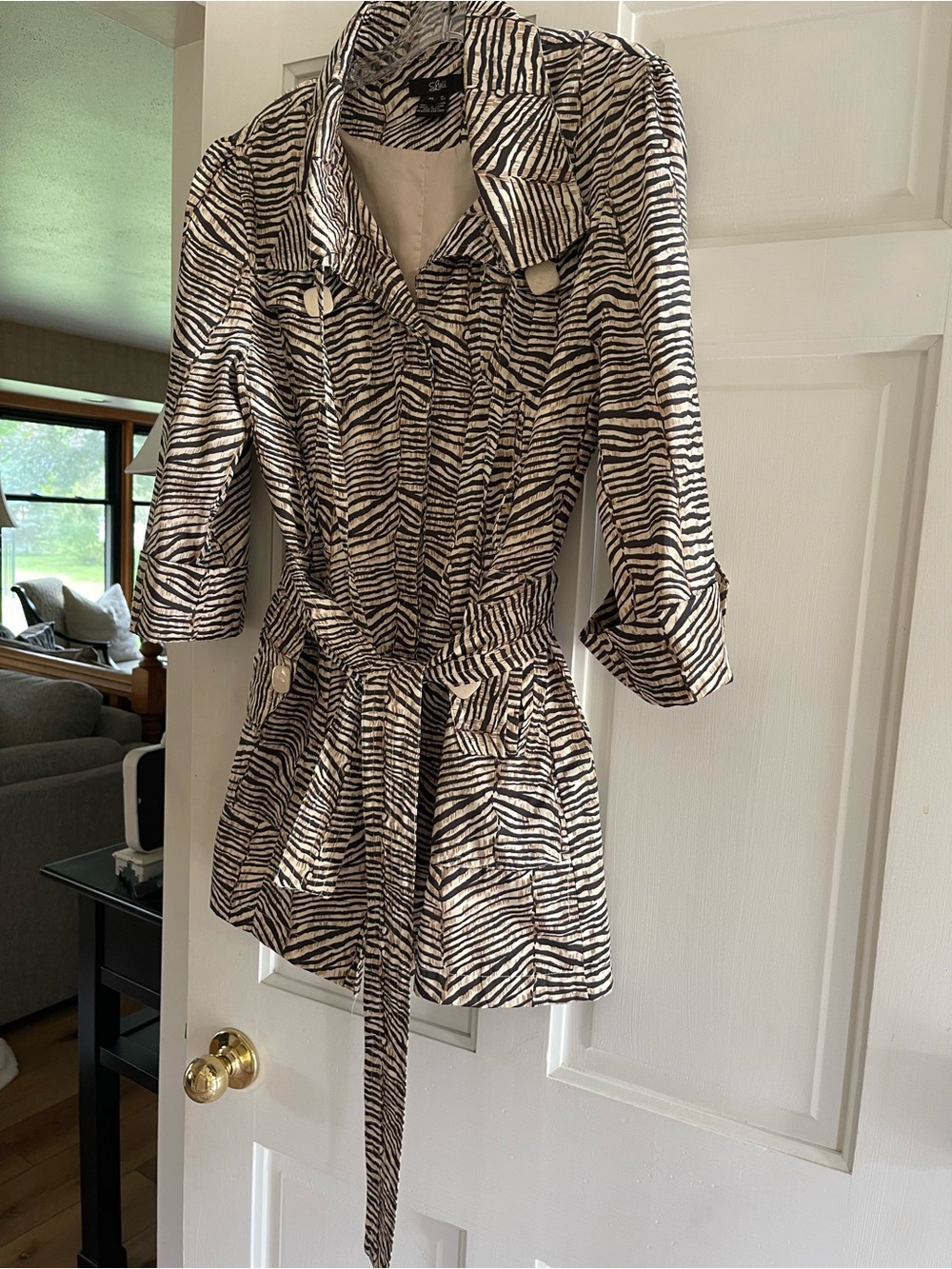 Luii Zebra-Print Belted Trench - Black & Cream